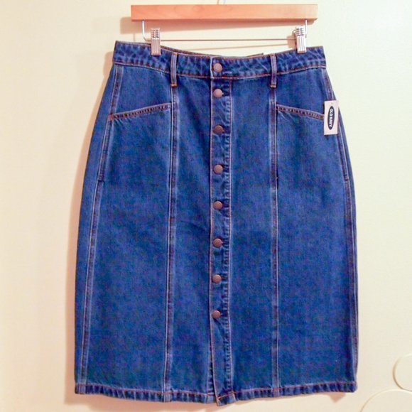 Old Navy High-Waisted Button-Front Midi Jean Skirt Size 10 NWT - Picture 5 of 10